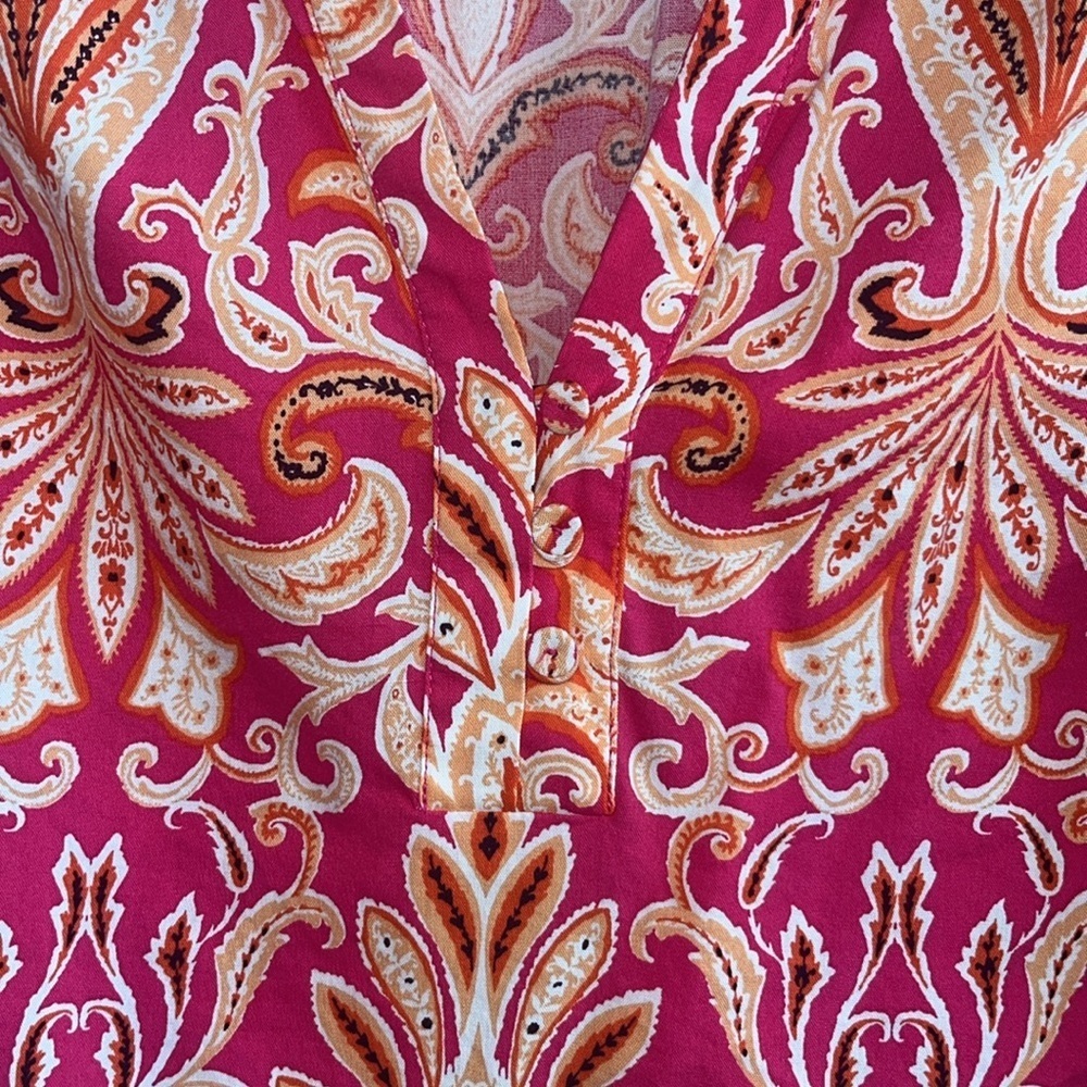 LOFT Paisley Smock Cuff V-Neck Blouse, Size Small - Picture 6 of 12